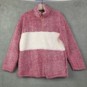 Nellie Mae Sweater Womens Large Pink Sherpa Fleece Half Zip Pullover Cozy Warm